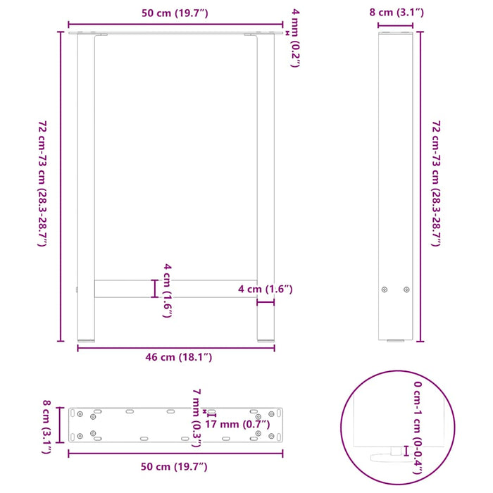 Coffee Table Legs Black 2 pcs 50x(72-73) cm Steel