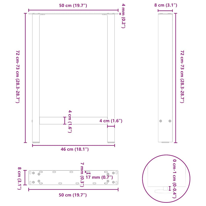 Picioare Masuta de cafea Otel Natural 2 buc 50x(72-73) cm Otel