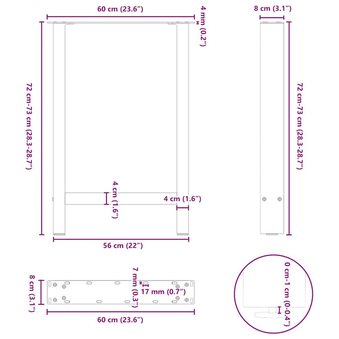 Coffee Table Legs Black 2 pcs 60x(72-73) cm Steel