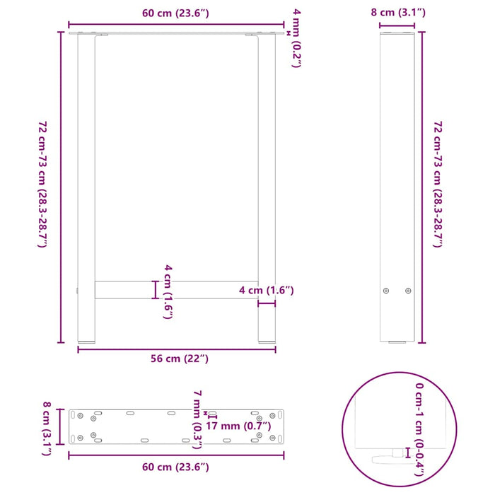 Coffee Table Legs White 2 pcs 60x(72-73) cm Steel