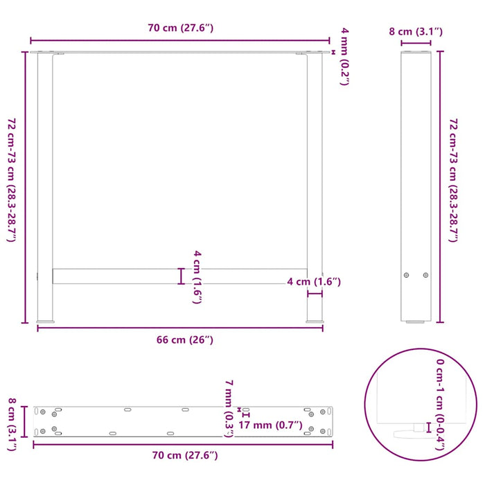 Coffee Table Legs White 2 pcs 70x(72-73) cm Steel