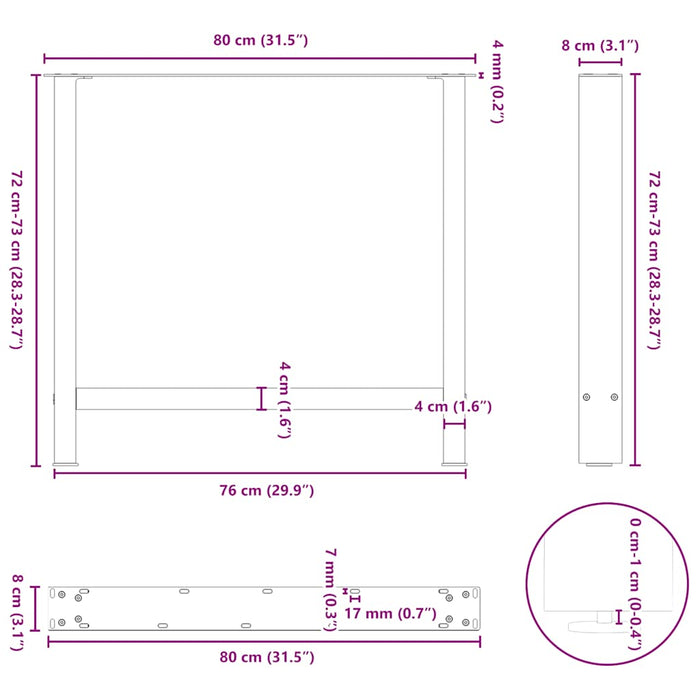 Picioare Masuta de cafea Alb 2 buc 80x(72-73) cm Otel