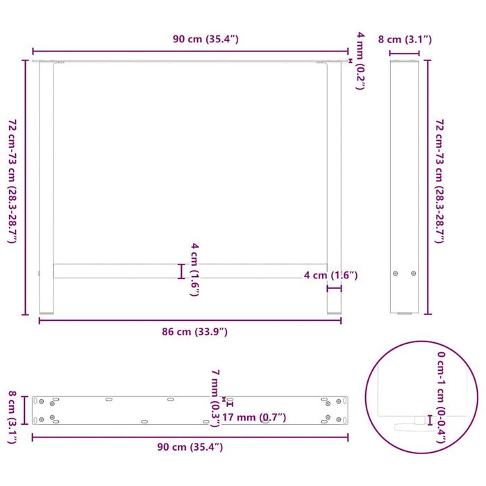 Coffee Table Legs White 2 pcs 90x(72-73) cm Steel