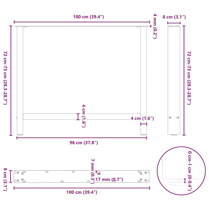 Picioare Masuta de cafea Alb 2 buc 100x(72-73) cm Otel