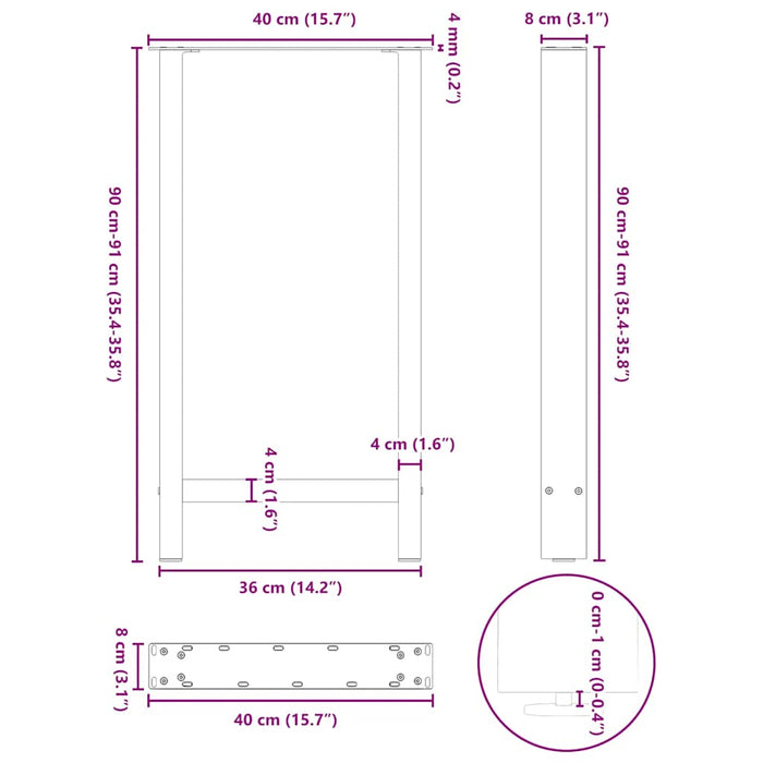 Picioare Masuta Negru 2 buc 40x(90-91) cm Otel