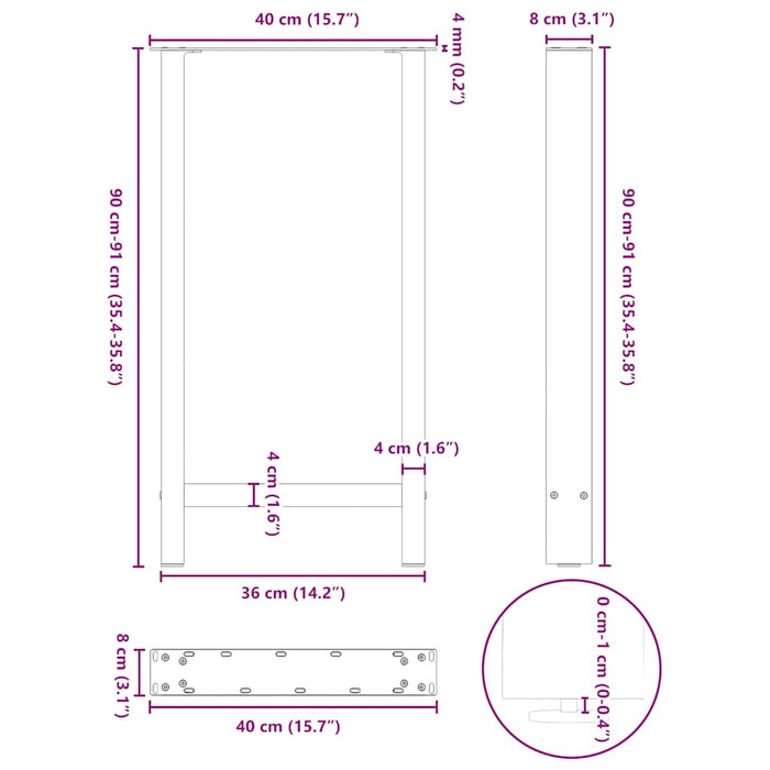 Coffee Table Legs Natural Steel 2 pcs 40x(90-91) cm Steel