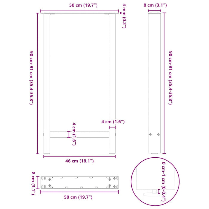 Coffee Table Legs Black 2 pcs 50x(90-91) cm Steel