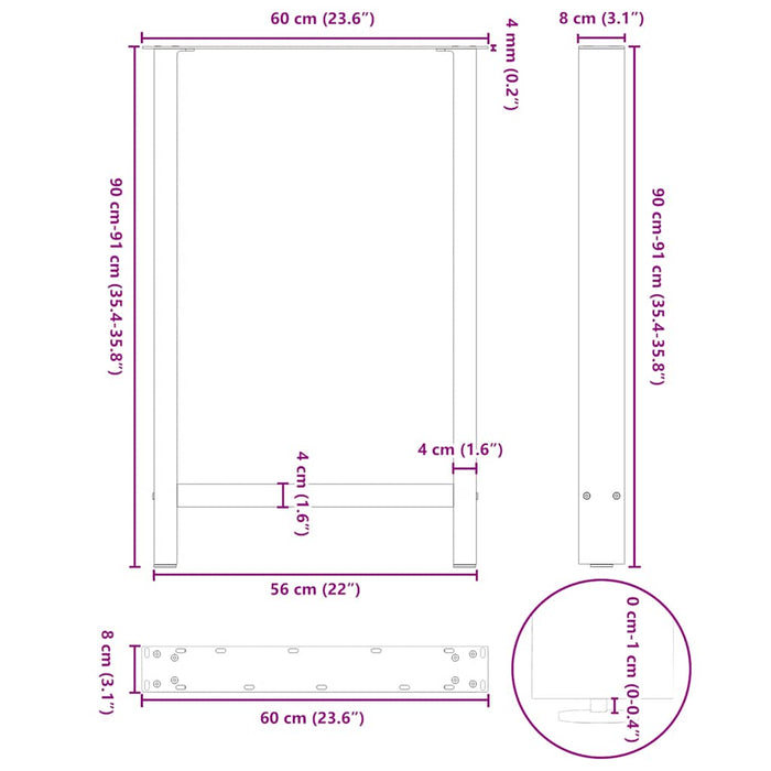 Coffee Table Legs Natural Steel 2 pcs 60x(90-91) cm Steel