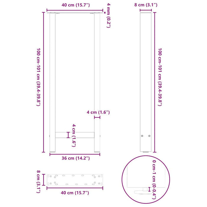 Coffee Table Legs Black 2 pcs 40x(100-101) cm Steel