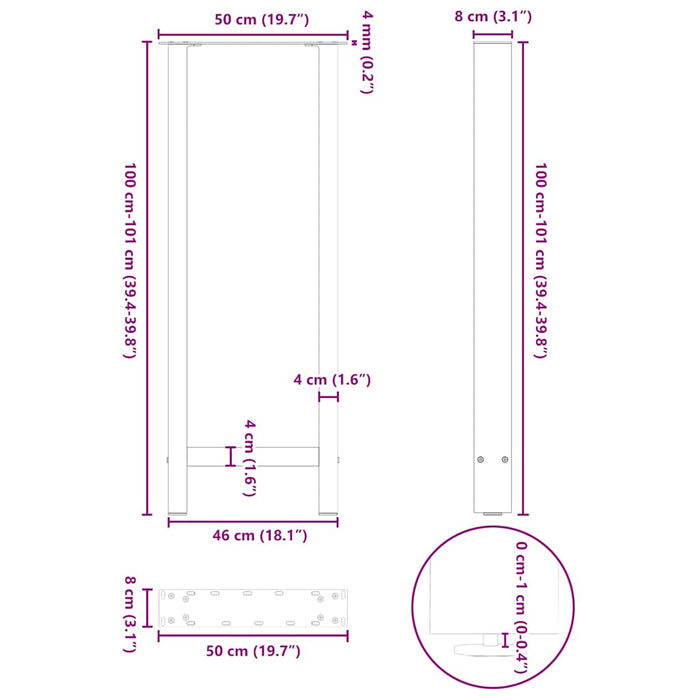 Coffee Table Legs Black 2 pcs 50x(100-101) cm Steel