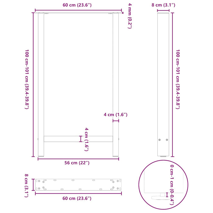 Coffee Table Legs Black 2 pcs 60x(100-101) cm Steel