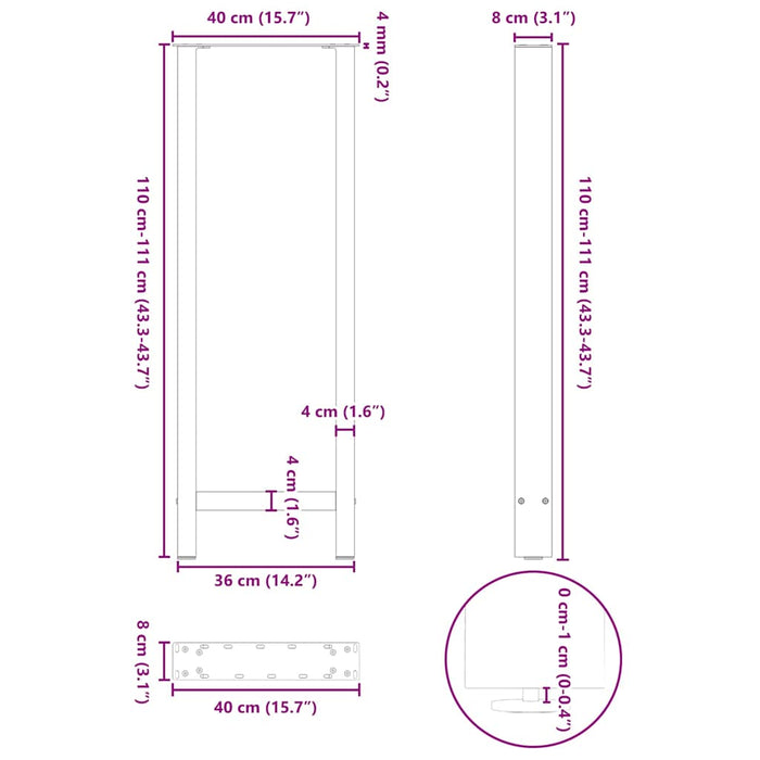 Coffee Table Legs Black 2 pcs 40x(110-111) cm Steel