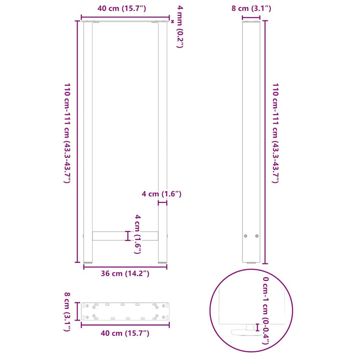 Coffee Table Legs White 2 pcs 40x(110-111) cm Steel