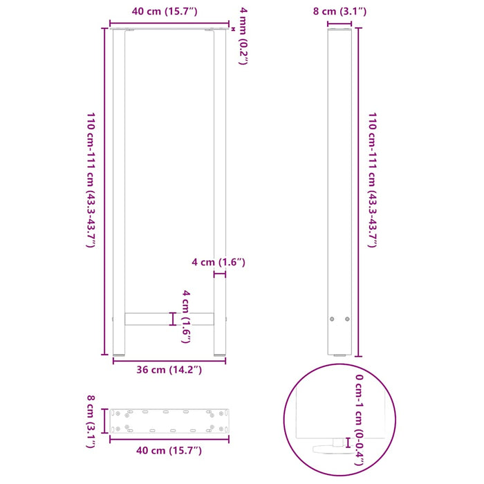 Coffee Table Legs Anthracite 2 pcs 40x(110-111) cm Steel