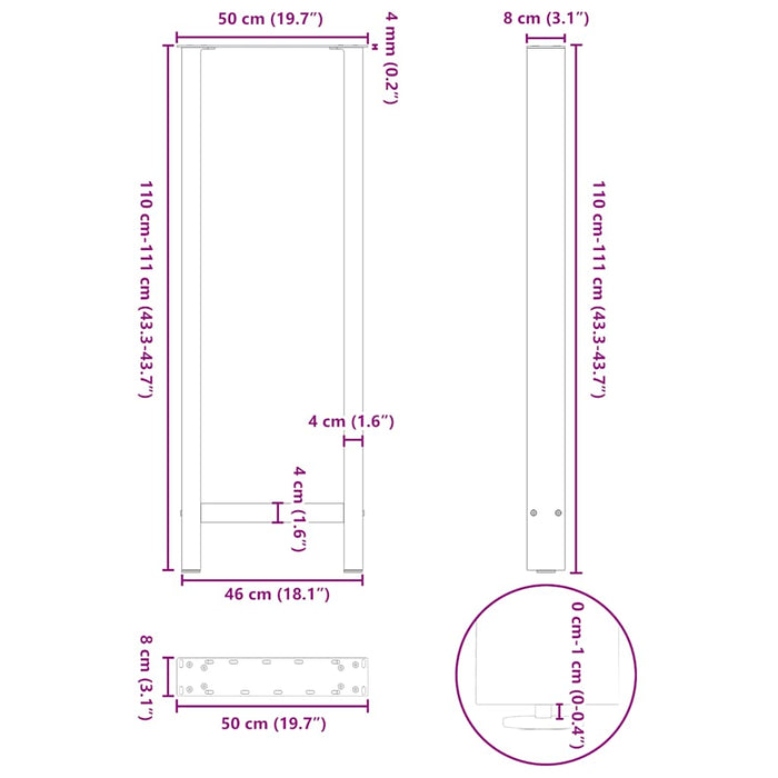 Coffee Table Legs Black 2 pcs 50x(110-111) cm Steel