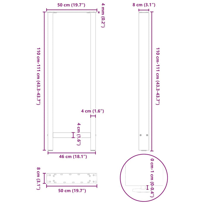 Coffee Table Legs Anthracite 2 pcs 50x(110-111) cm Steel