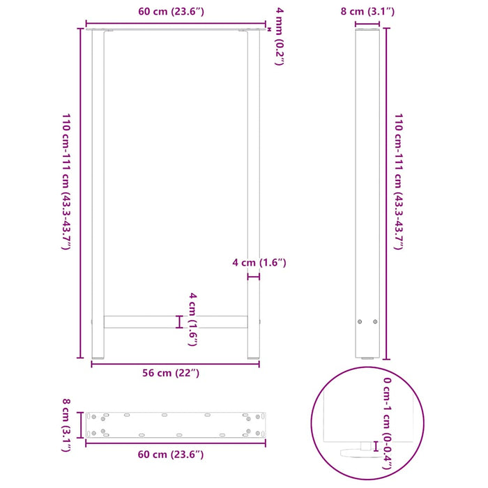 Picioare Masuta de cafea Alb 2 buc 60x(110-111) cm Otel