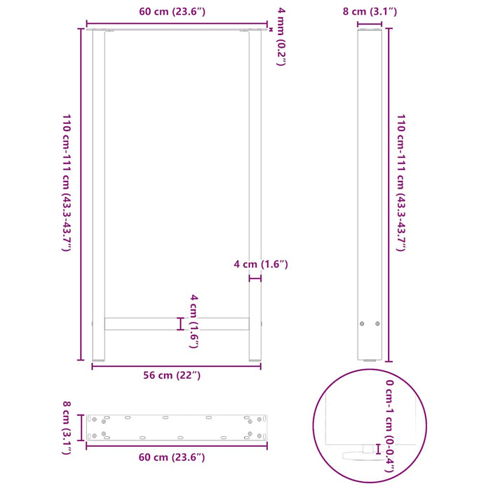 Picioare Masuta de cafea Antracit 2 buc 60x(110-111) cm Otel