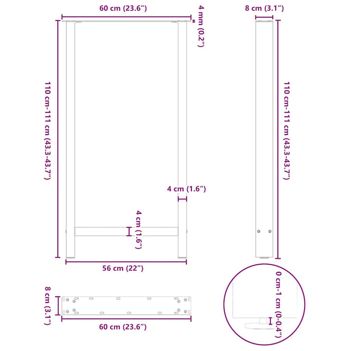 Coffee Table Legs Natural Steel 2 pcs 60x(110-111) cm Steel