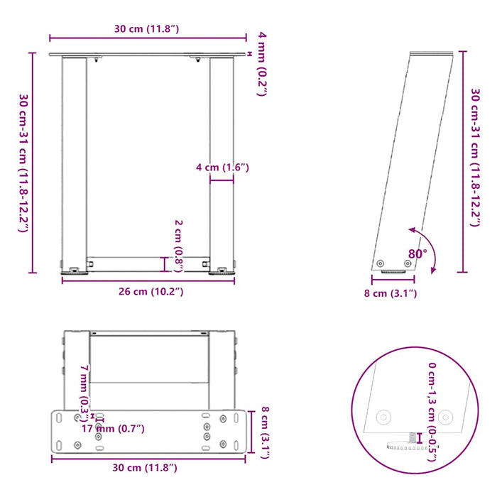 Coffee Table Legs U-Shaped 2 pcs Black 30x(30-31) cm Steel