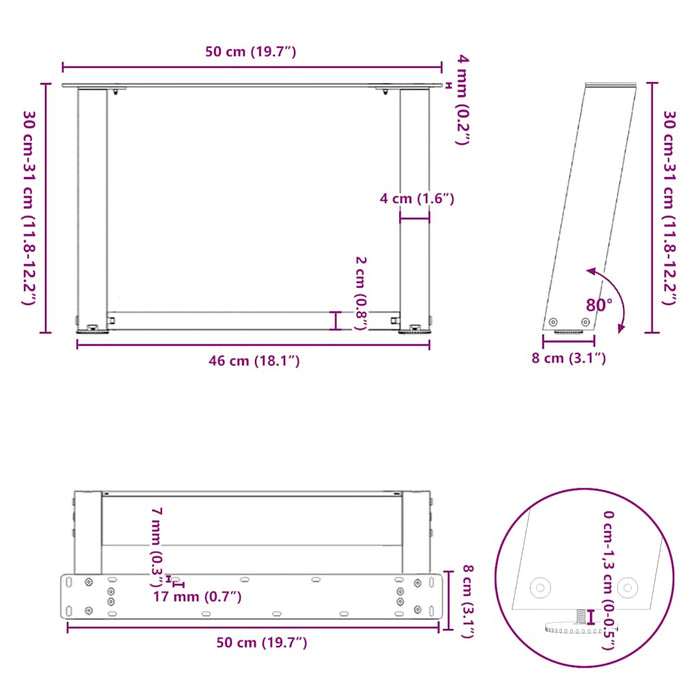 Coffee Table Legs U-Shaped 2 pcs White 50x(30-31) cm Steel