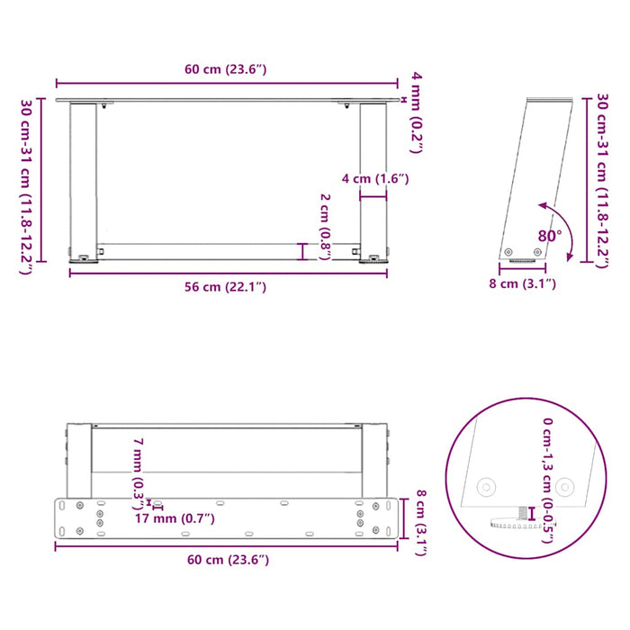 Coffee Table Legs U-Shaped 2 pcs White 60x(30-31) cm Steel