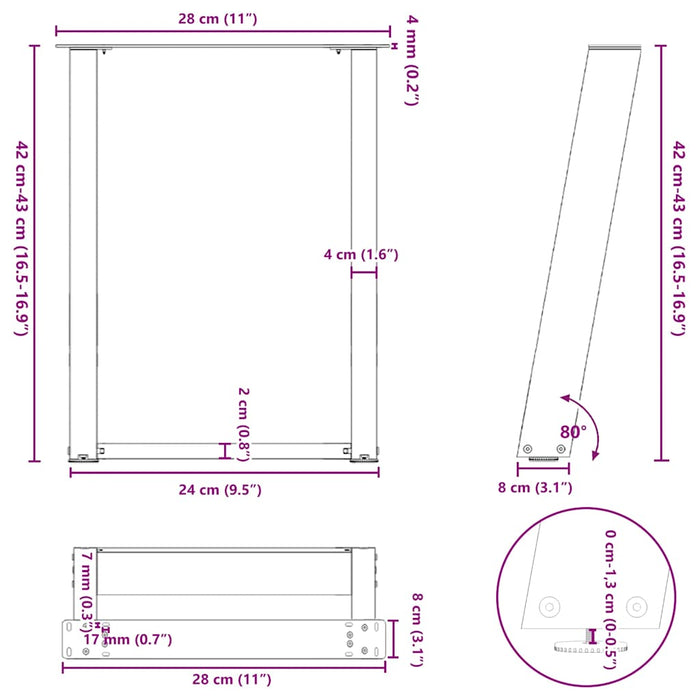 Coffee Table Legs U-Shaped 2 pcs White 28x(42-43) cm Steel