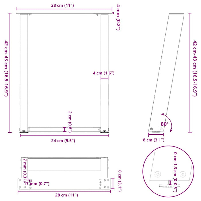 Coffee Table Legs U-Shaped 2 pcs Anthracite 28x(42-43) cm Steel