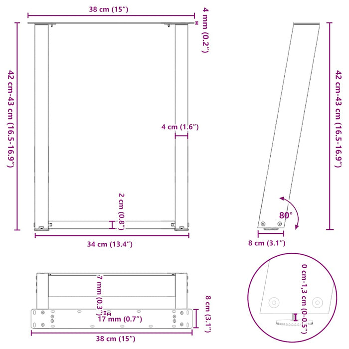 Coffee Table Legs U-Shaped 2 pcs Black 38x(42-43) cm Steel