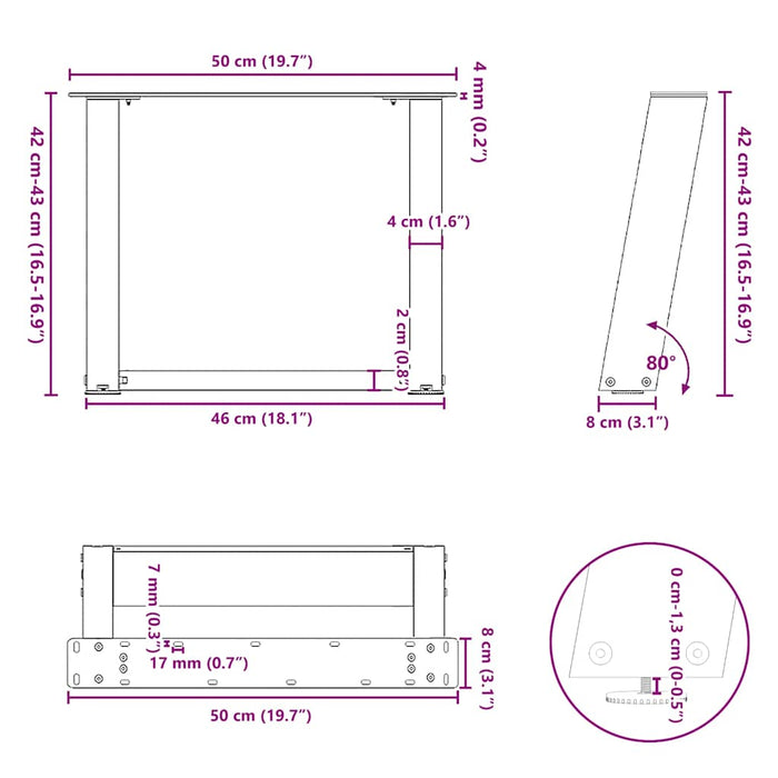 Coffee Table Legs U-Shaped 2 pcs Black 50x(42-43) cm Steel