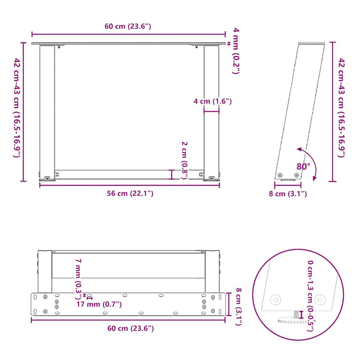 Coffee Table Legs U-Shaped 2 pcs White 60x(42-43) cm Steel