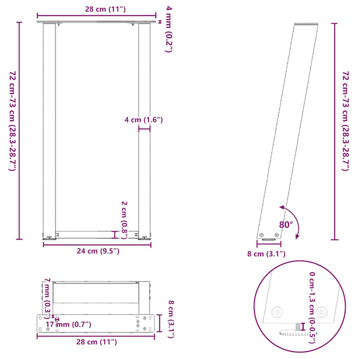 Console Table Legs U-Shaped 2 pcs Black 28x(72-73) cm Steel