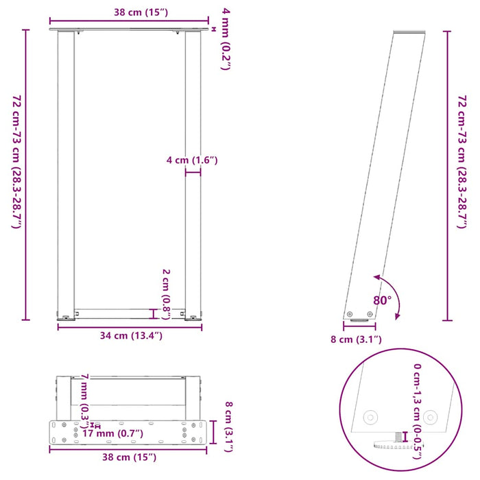 Console Table Legs U-Shaped 2 pcs Black 38x(72-73) cm Steel