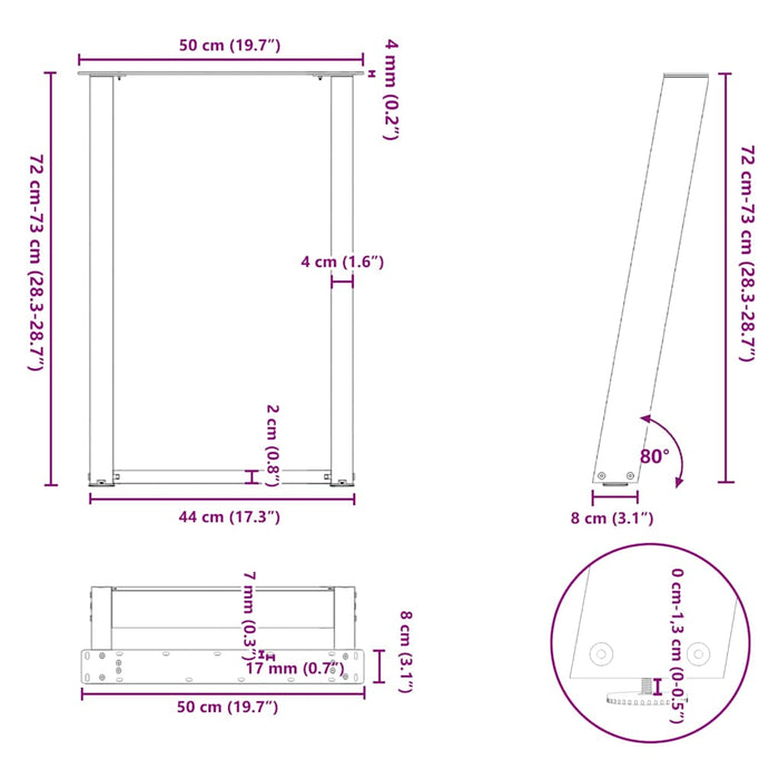 vidXL Dining Table Legs U-Shaped 2 pcs White 50x(72-73) cm Steel