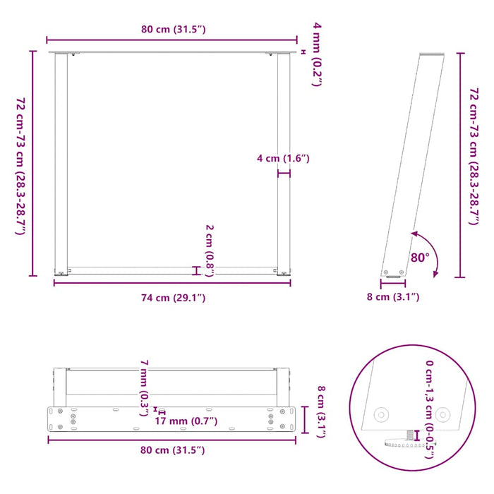 vidXL Dining Table Legs U-Shaped 2 pcs Anthracite 80x(72-73) cm Steel