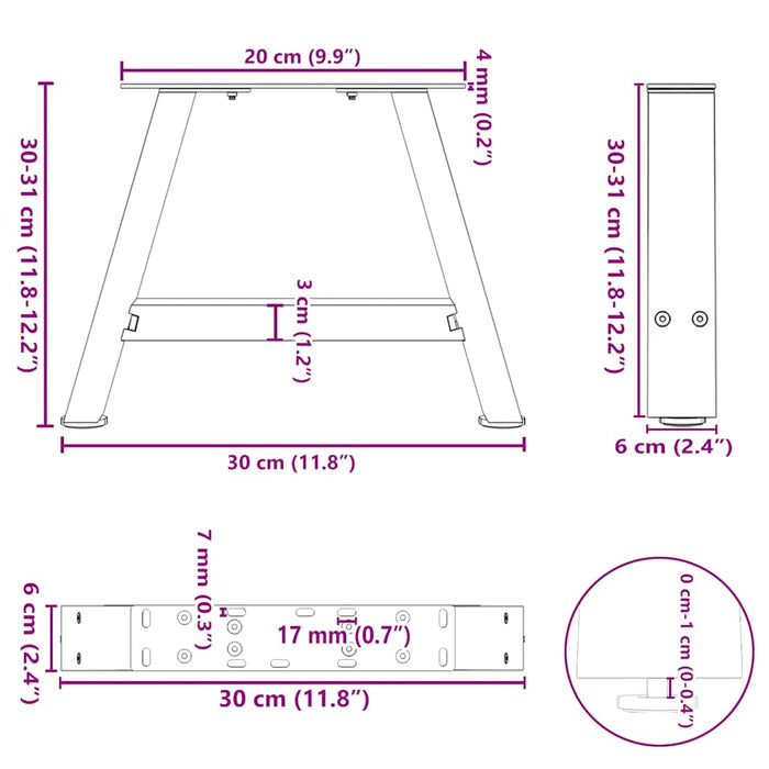 Coffee Table Legs A-Shaped 2 pcs Black 30x(30-31) cm Steel