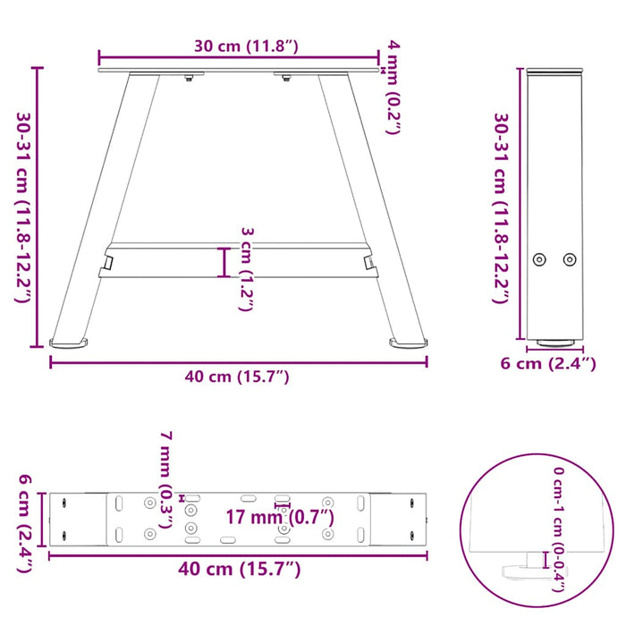 Coffee Table Legs A-Shaped 2 pcs Black 40x(30-31) cm Steel