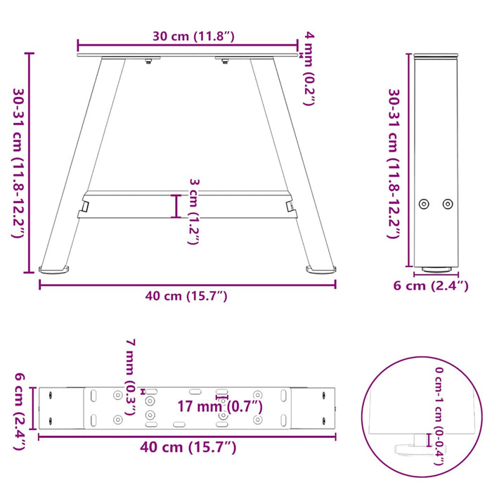 Coffee Table Legs A-Shaped 2 pcs White 40x(30-31) cm Steel