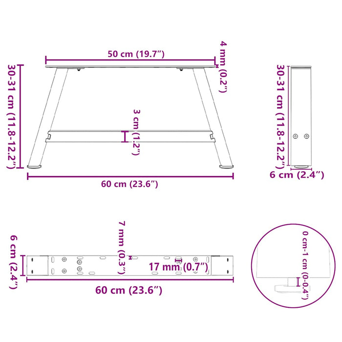 Coffee Table Legs A-Shaped 2 pcs Black 60x(30-31) cm Steel