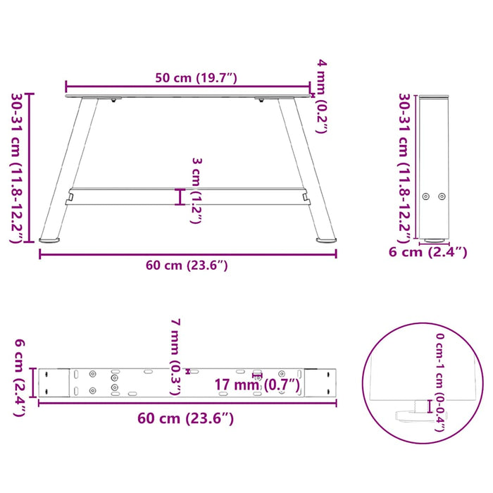 Coffee Table Legs A-Shaped 2 pcs White 60x(30-31) cm Steel