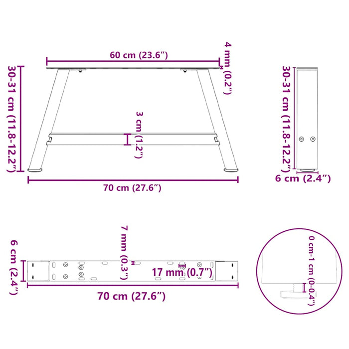 Coffee Table Legs A-Shaped 2 pcs Black 70x(30-31) cm Steel