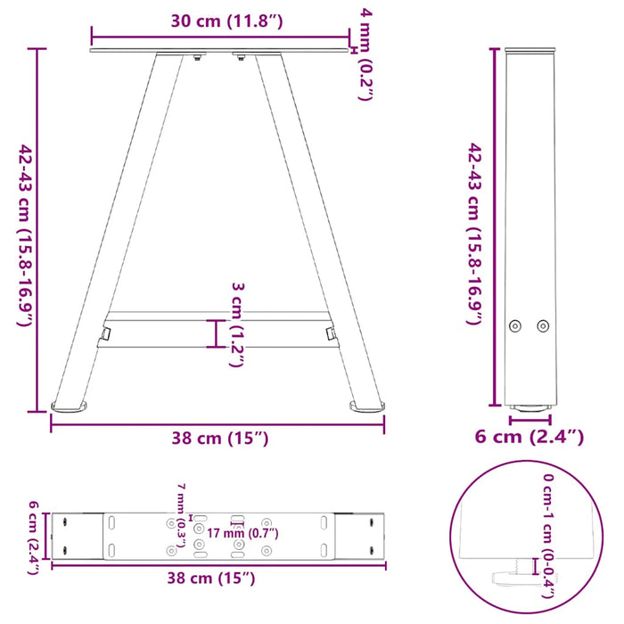 Picioare măsuță de cafea în formă de A 2 buc Negru 38x(42-43) cm Oțel