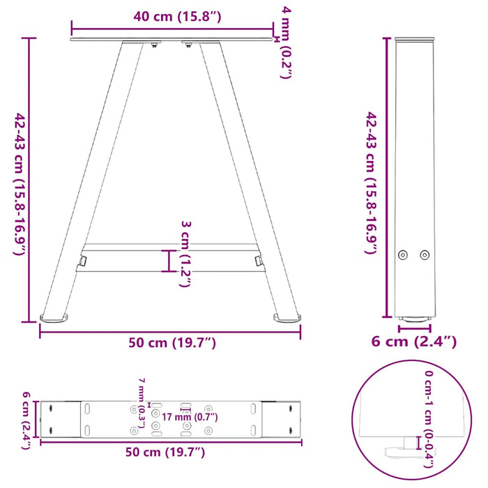 Coffee Table Legs A-Shaped 2 pcs Black 50x(42-43) cm Steel