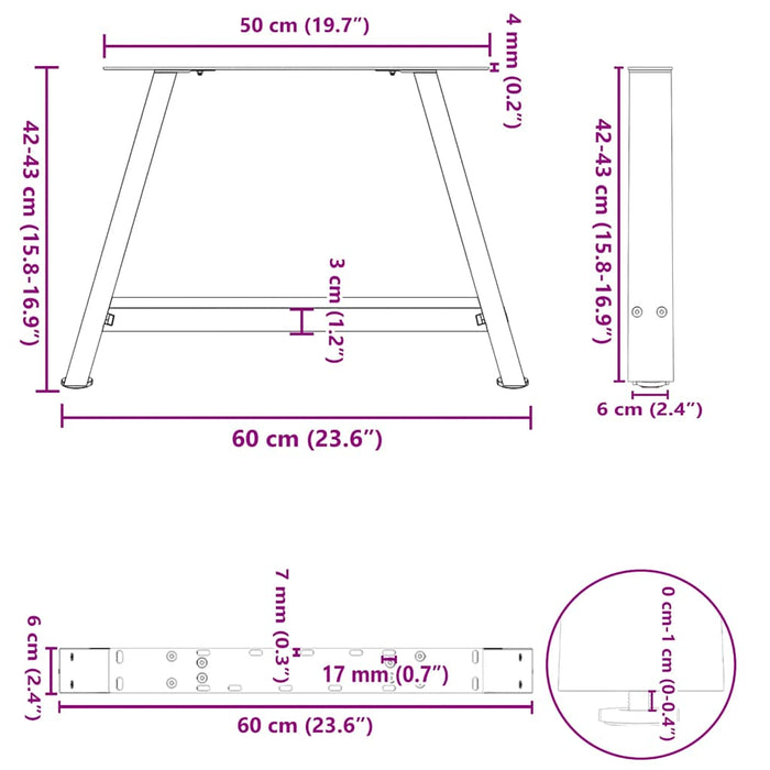 Coffee Table Legs A-Shaped 2 pcs Black 60x(42-43) cm Steel