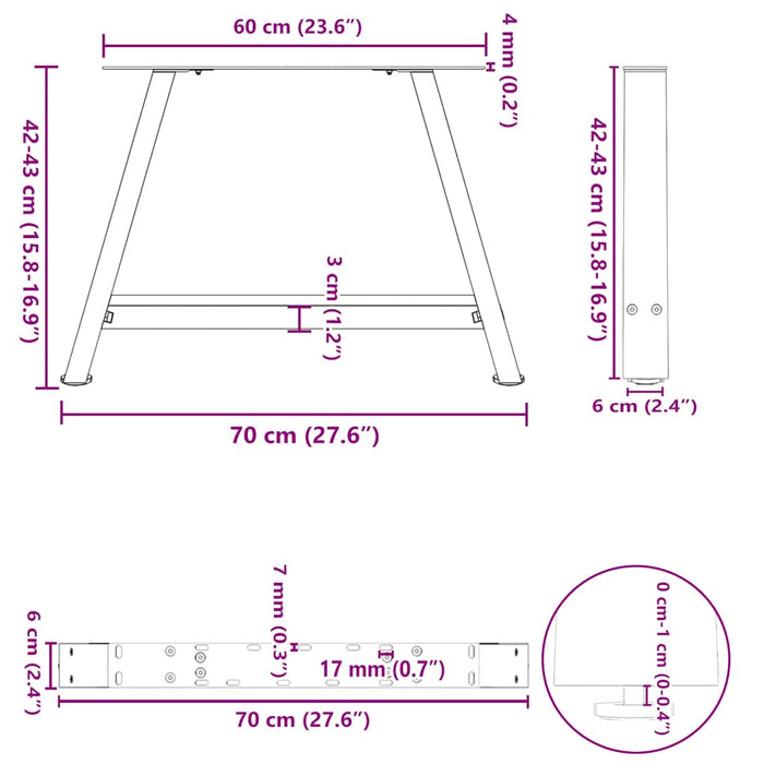 Coffee Table Legs A-Shaped 2 pcs Black 70x(42-43) cm Steel