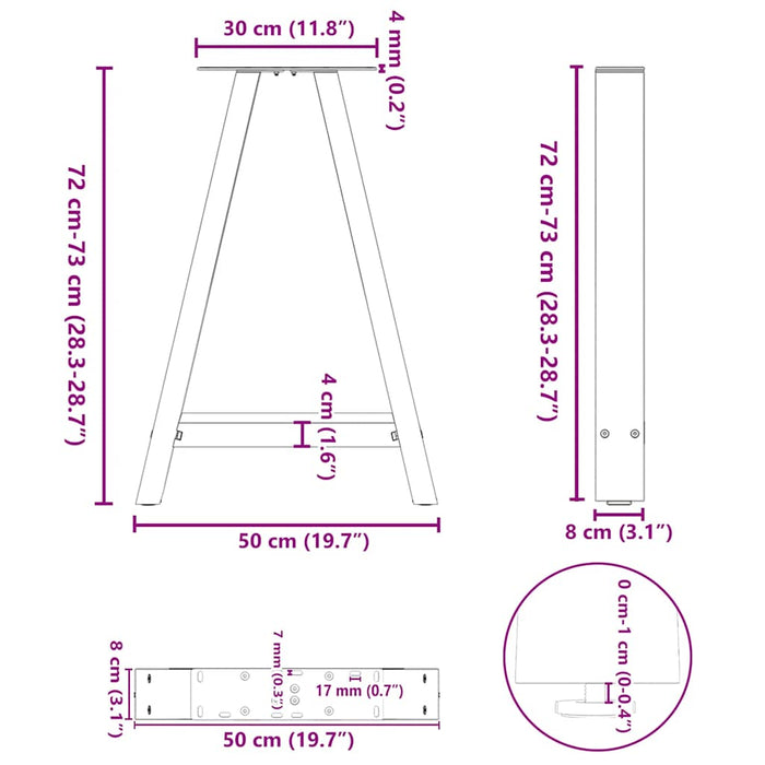 Picioare măsuță de cafea în formă de A 2 buc Alb 50x(72-73) cm Oțel