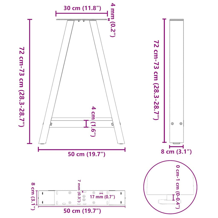 Coffee Table Legs A-Shaped 2 pcs Anthracite 50x(72-73) cm Steel