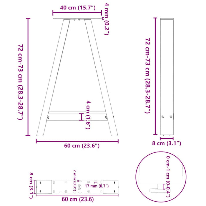 Coffee Table Legs A-Shaped 2 pcs Black 60x(72-73) cm Steel