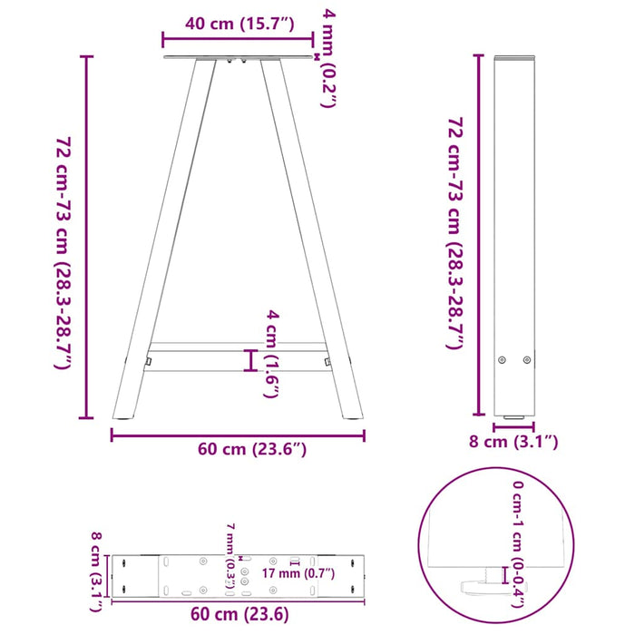 Coffee Table Legs A-Shaped 2 pcs White 60x(72-73) cm Steel