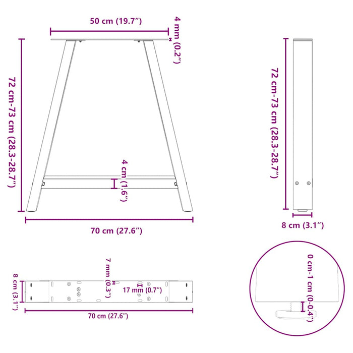 Coffee Table Legs A-Shaped 2 pcs Black 70x(72-73) cm Steel